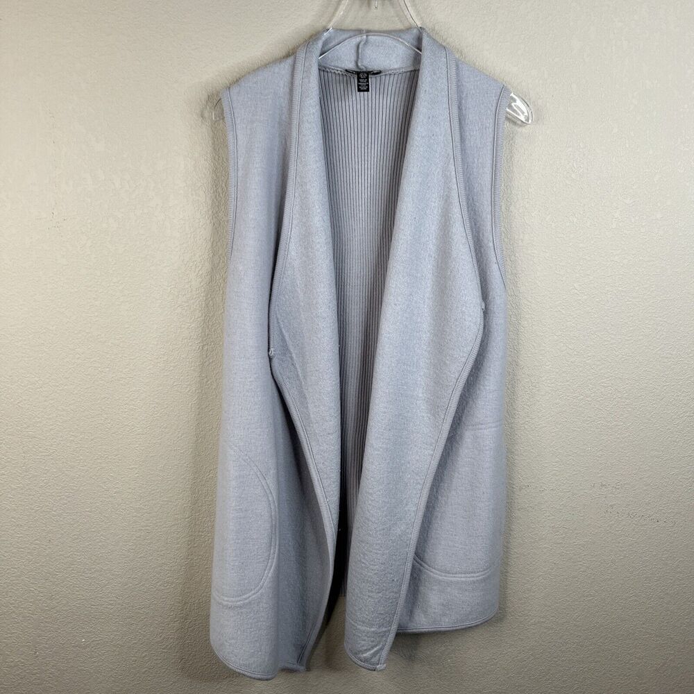 Sz S Jones New York CHUNKY KNIT Open Front Waffle Knit Sweater Vest Light Gray